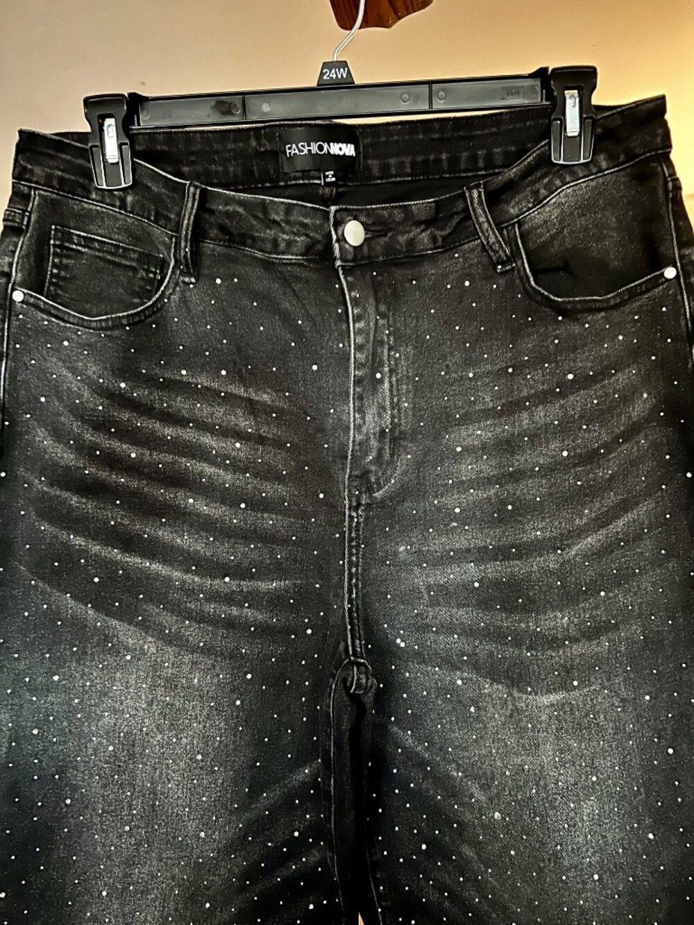 FASHION NOVA Not So Average Stretch Embellished Straight Leg Black JEANS Sz. 16 - Picture 9 of 13